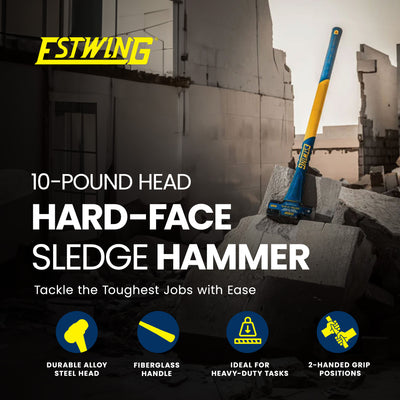 Estwing 10lb Head Hard Face Sledge Hammer with 36" Fiberglass Handle (Open Box) - VMInnovations