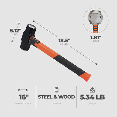 GROZ 4 Pound Head Hard Face Sledge Hammer with 16 Inch Fiberglass Handle - VMInnovations