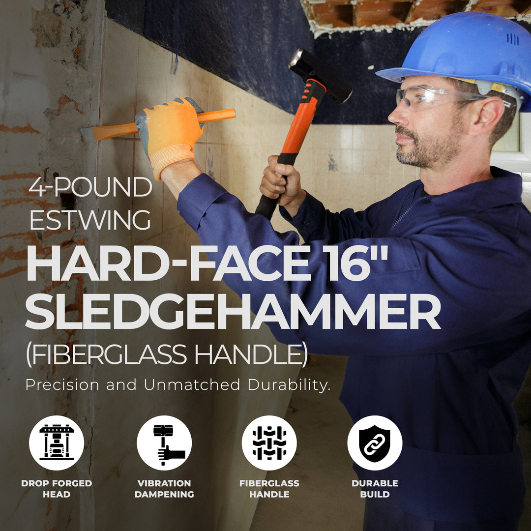 Estwing 4lb Head Hard Face Sledge Hammer w/16 Inch Fiberglass Handle (Open Box) - VMInnovations