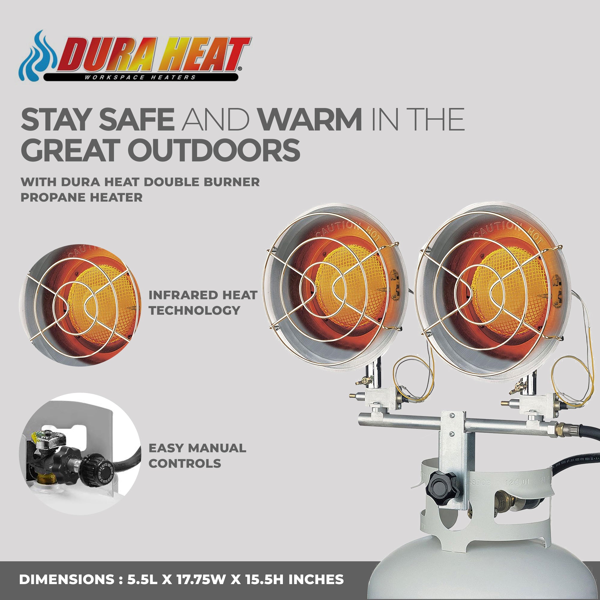 Dura Heat Double Burner Propane Heater, 30,000 BTU, Portable Heater (For Parts) - VMInnovations