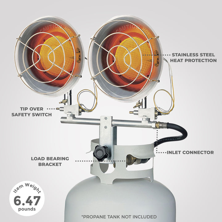 Dura Double Burner Propane Heater, 30,000 BTU, Portable Gas Heater (Open Box) - VMInnovations
