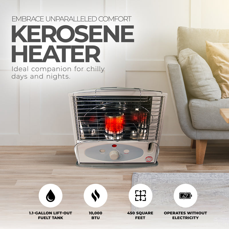 Kero World 10,000 BTU Kerosene Wick Heater with Sure-Seat Chimney System, Gray