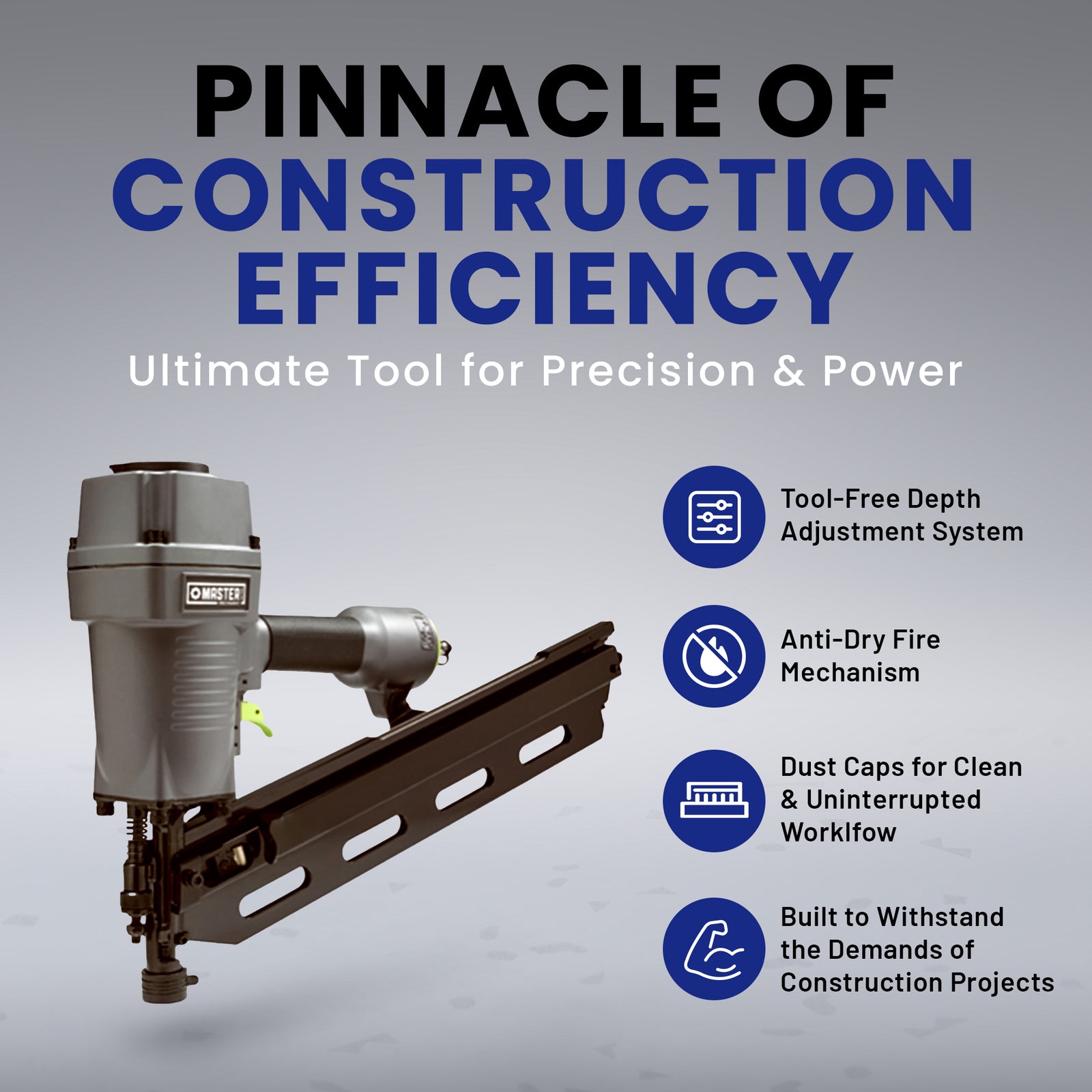 Master Mechanic Nailer w/Full Head & Tool Free Depth Adjustment (Open Box) - VMInnovations