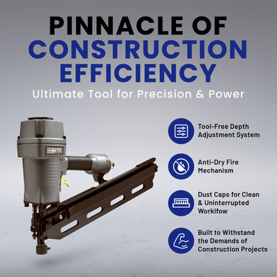 Master Mechanic Framing Nailer w/ Full Head & Tool Free Depth Adjustment (Used) - VMInnovations