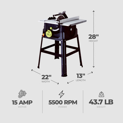 Intradin 32 Inch Table Saw and Stand with High Speed 10 Inch Long Steel Blade - VMInnovations