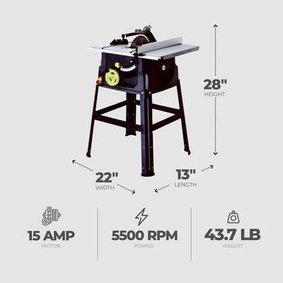 Intradin 32 Inch Table Saw and Stand with High Speed 10 Inch Long Steel Blade