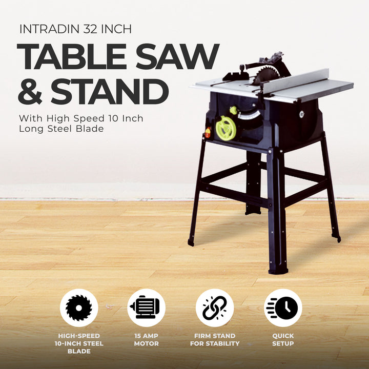 Intradin 32" Table Saw and Stand with High Speed 10" Long Steel Blade(For Parts) - VMInnovations