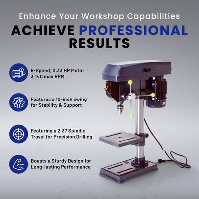 Master Mechanic 10-Inch Bench Mount Drill Press w/5 Speed 5/8 Horse Power Motor - VMInnovations