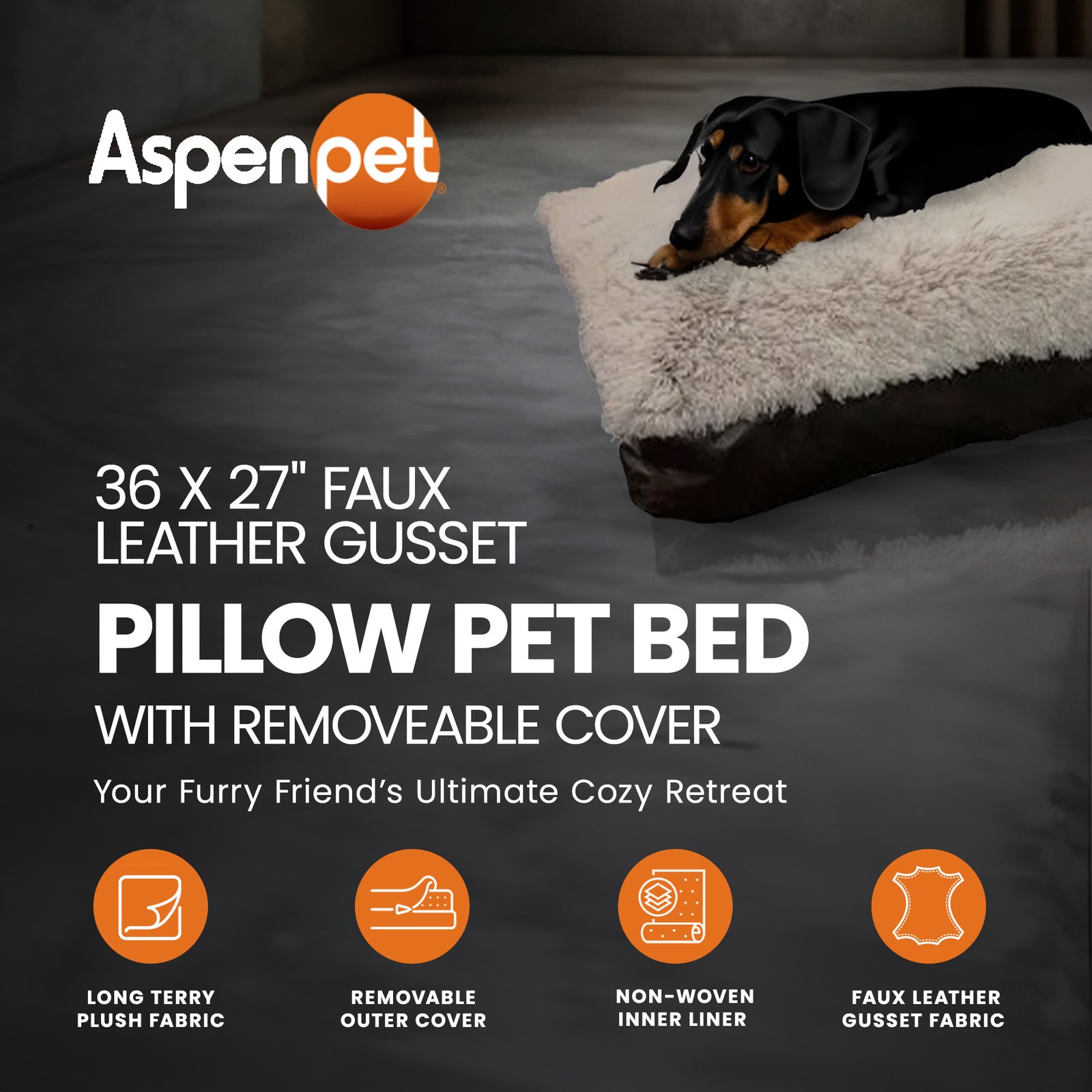 Aspen Pet 36 x 27" Faux Leather Gusset Pillow Pet Bed with Removeable Cover - VMInnovations