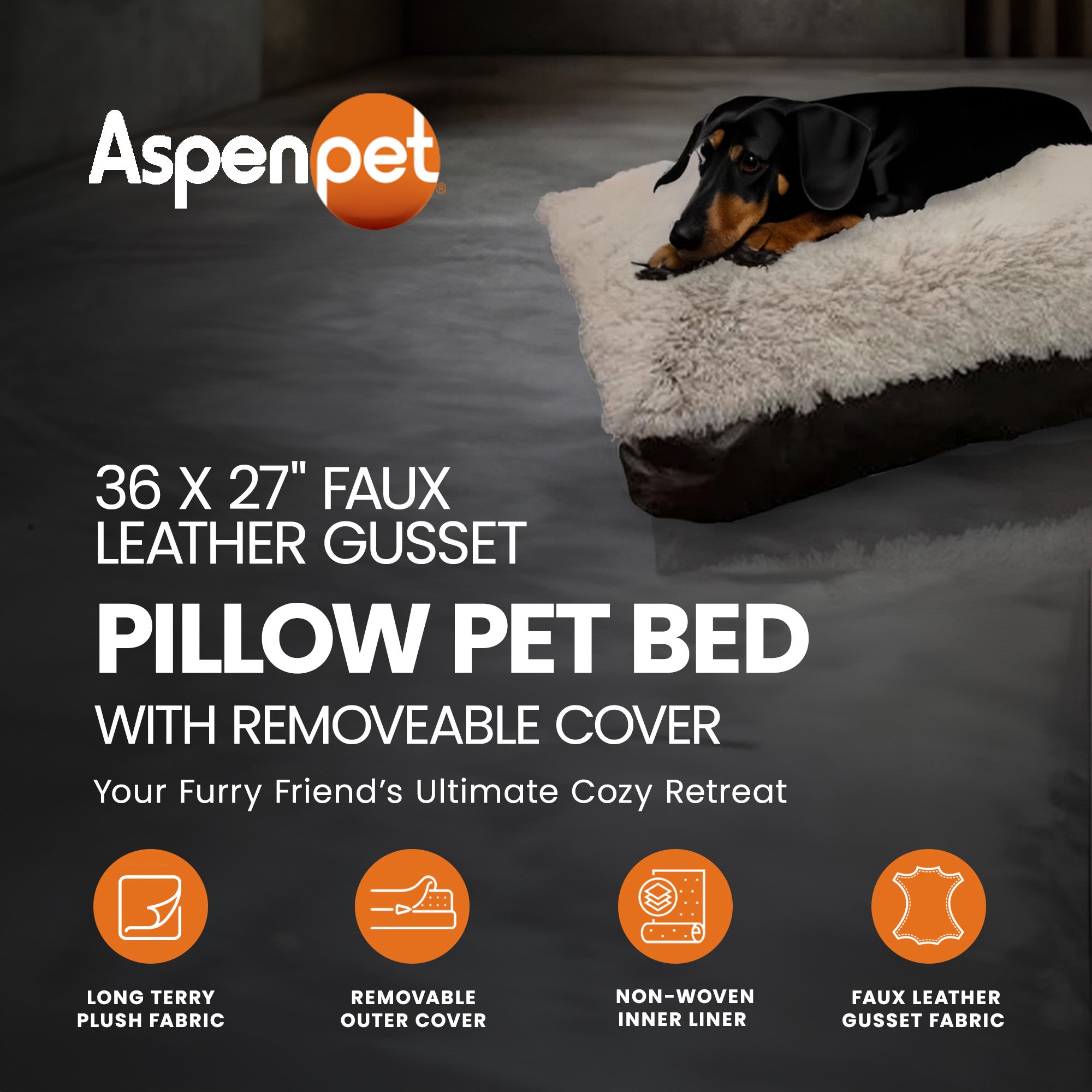 Aspen Pet 36x27" Faux Leather Gusset Pillow Pet Bed Removeable Cover (Open Box) - VMInnovations
