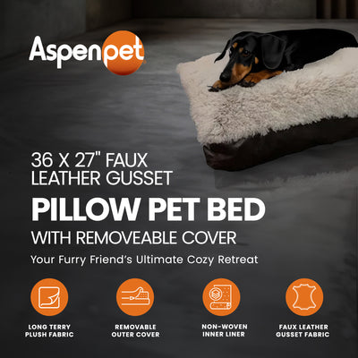 Aspen Pet 36x27" Faux Leather Gusset Pillow Pet Bed Removeable Cover (Open Box) - VMInnovations