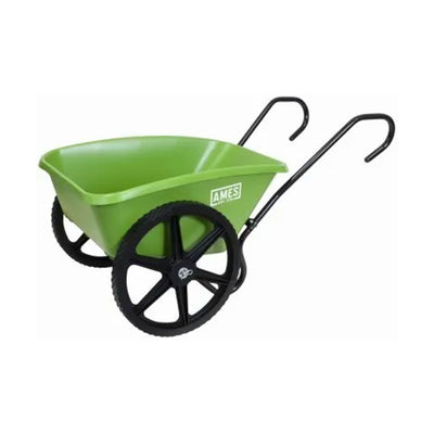Ames 5 Cubic Feet Control Handle Wheelbarrow Poly Tray Lawn Cart, Green (Used)
