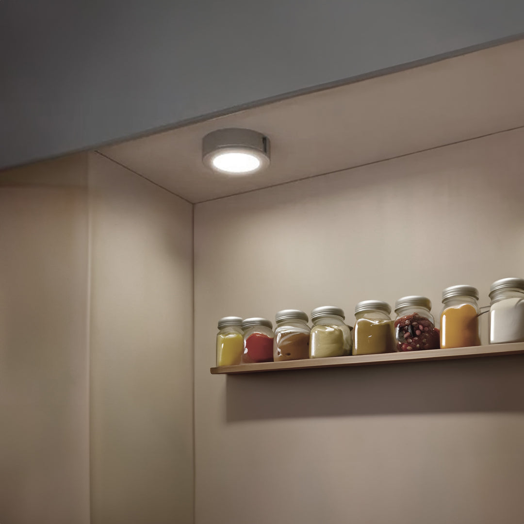 GE Dimmable Modern Corded Electric Plastic LED Puck Lights, Silver (Open Box)