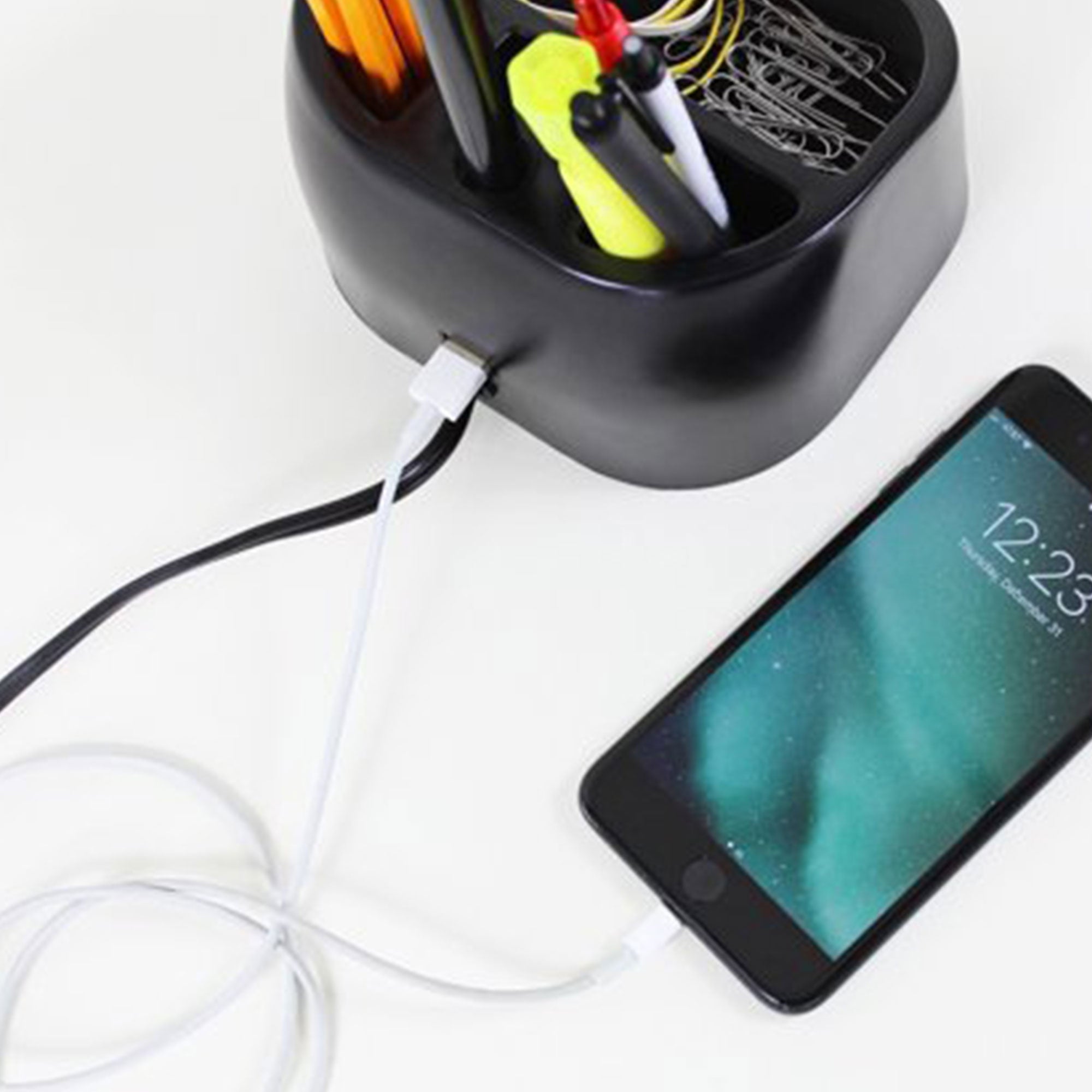 Globe Electric LED Goose Neck Desk Lamp with USB Port and Organizer (Used) - VMInnovations