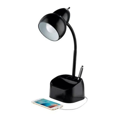 Globe Electric LED Integrated Goose Neck Desk Lamp with USB Port and Organizer