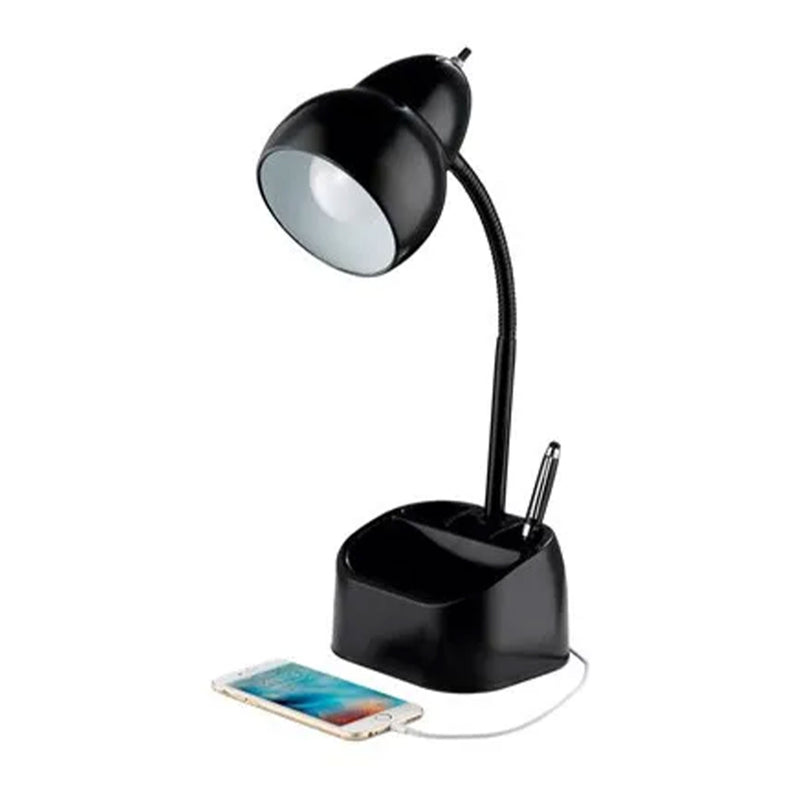 Globe Electric LED Goose Neck Desk Lamp with USB Port and Organizer (Used)