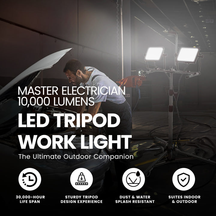 Master Electrician 10,000 Lumens LED Tripod Work Light with 6' Cord (Open Box) - VMInnovations