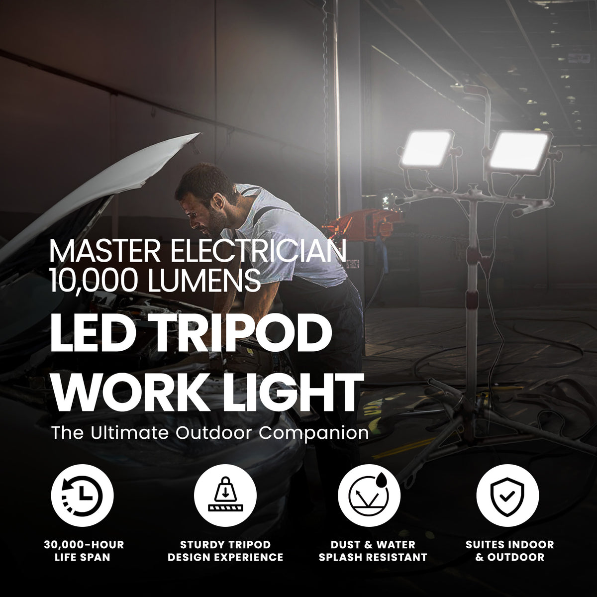 Master Electrician 10,000 Lumens LED Tripod Work Light with 6' Cord (Open Box)