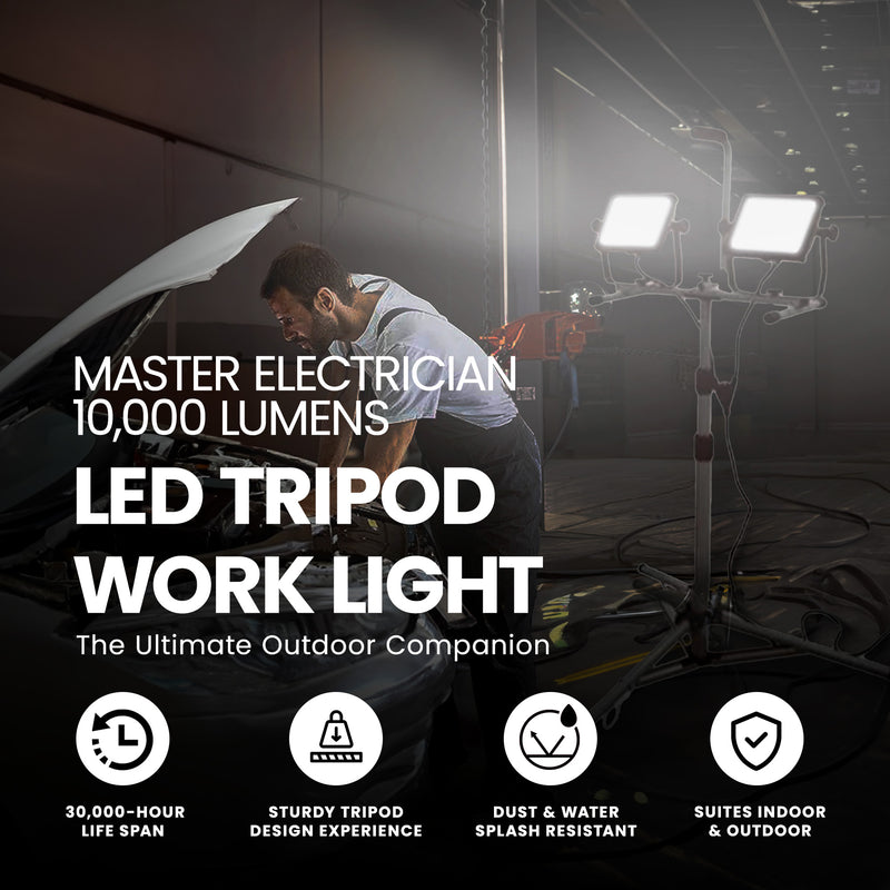 Master Electrician 10,000 Lumens LED Tripod Work Light with 6 Foot Cord, Black