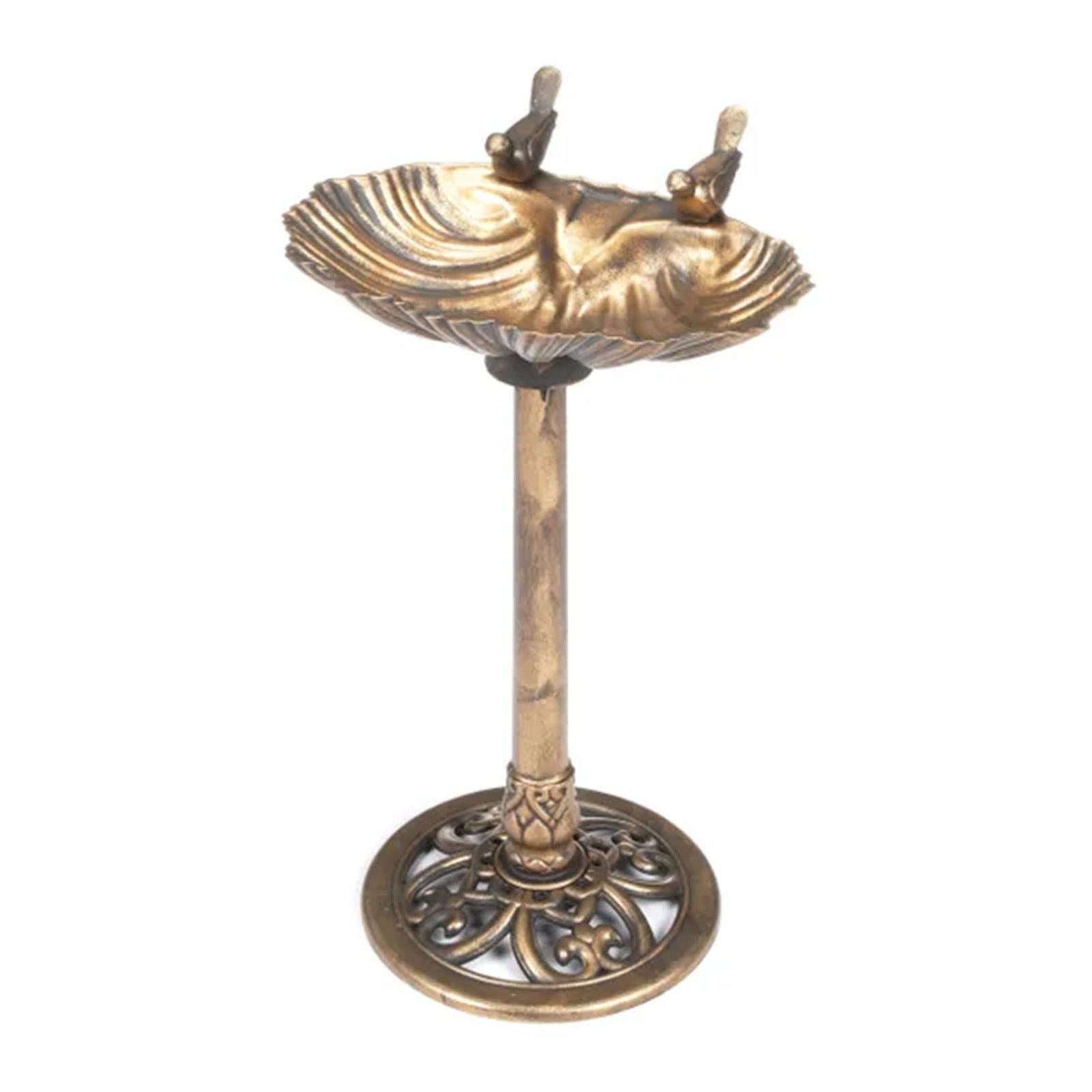 Alpine 13" by 30" Outdoor Bird Bath with 2 Bird Figurines Yard Statue, Bronze - VMInnovations