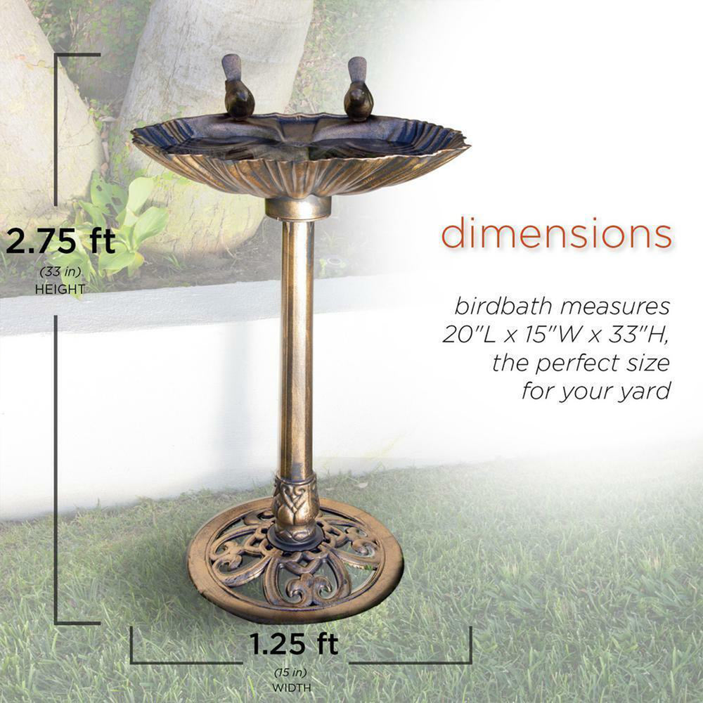 Alpine 13"x30" Bird Bath w/2 Bird Figurines Yard Statue, Bronze (For Parts) - VMInnovations