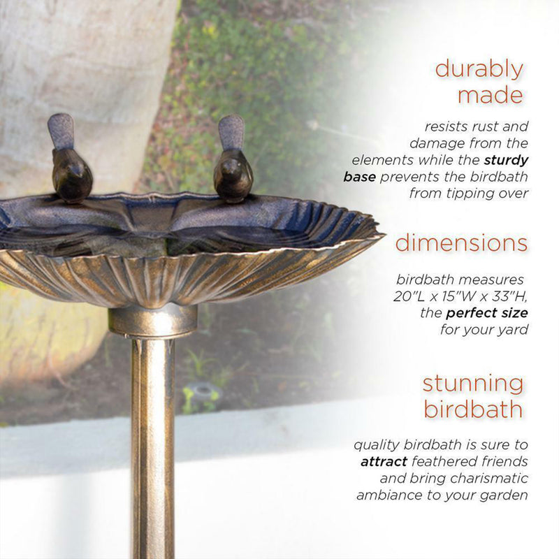 Alpine 13"x30" Bird Bath w/2 Bird Figurines Yard Statue, Bronze (For Parts)