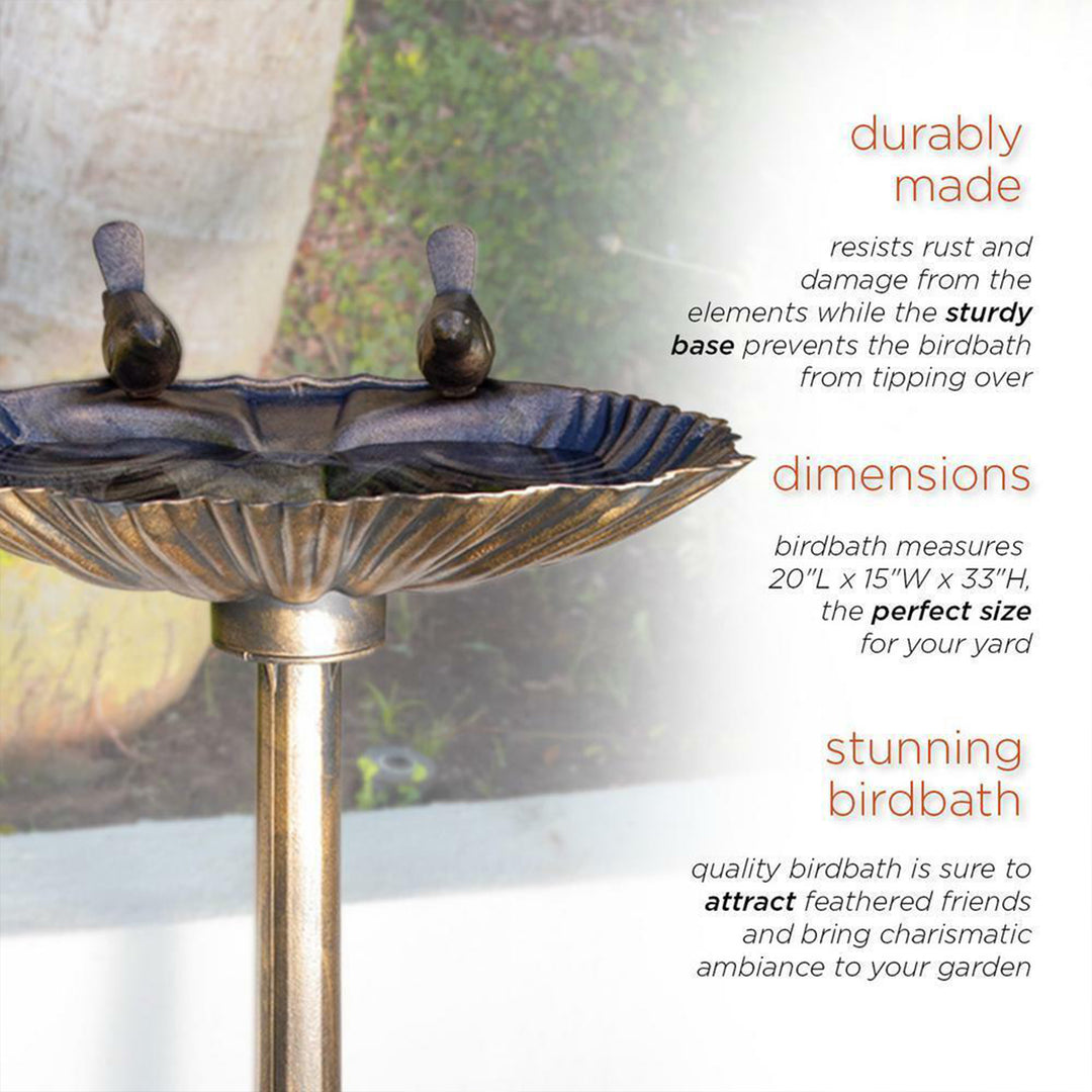 Alpine 13"x30" Bird Bath w/2 Bird Figurines Yard Statue, Bronze (For Parts) - VMInnovations
