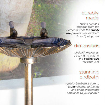 Alpine 13" by 30" Bird Bath with 2 Bird Figurines Yard Statue, Bronze (Open Box)