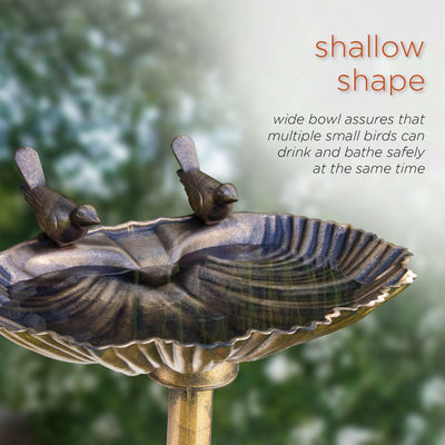 Alpine 13" by 30" Outdoor Bird Bath with 2 Bird Figurines Statue, Bronze (Used) - VMInnovations