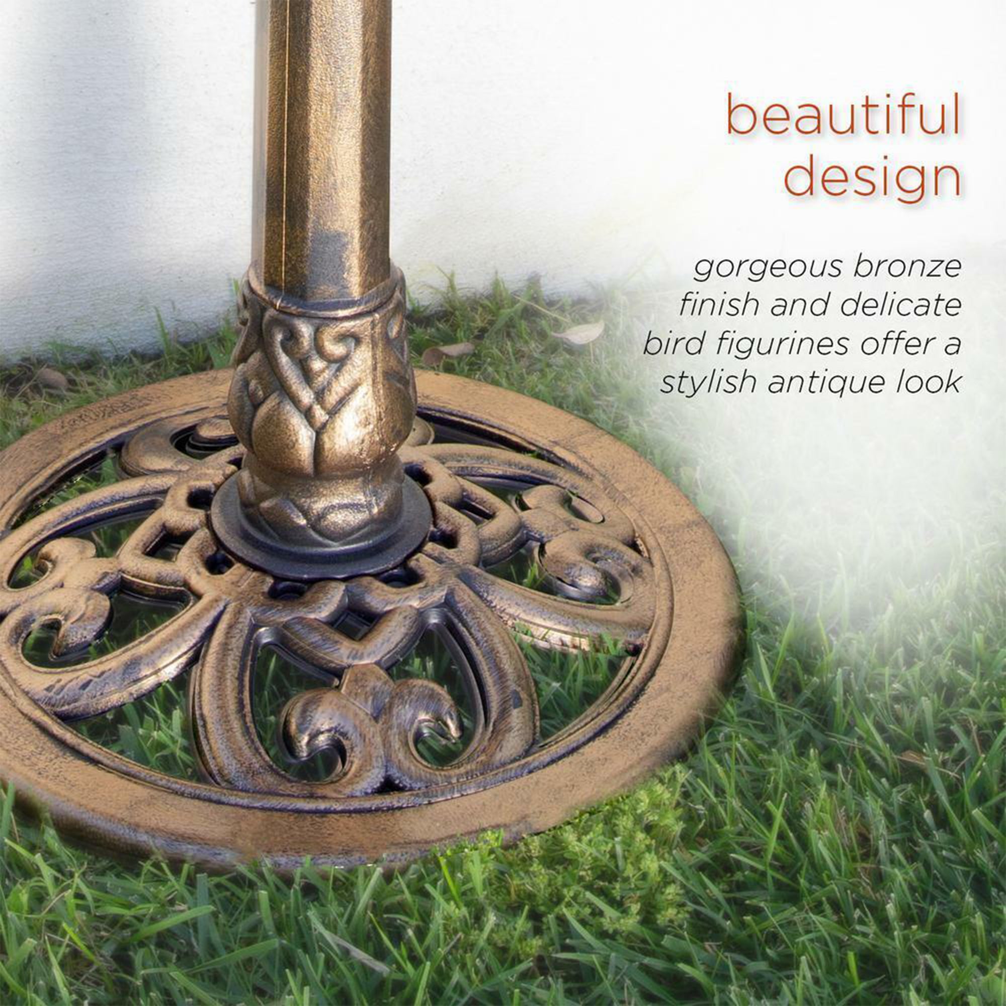 Alpine 13" by 30" Outdoor Bird Bath with 2 Bird Figurines Statue, Bronze (Used) - VMInnovations
