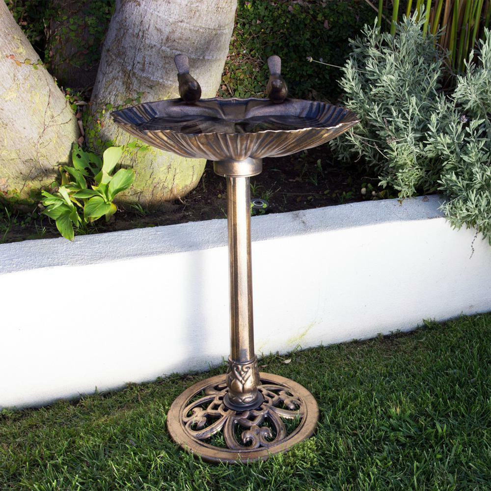 Alpine 13" by 30" Outdoor Bird Bath with 2 Bird Figurines Statue, Bronze (Used) - VMInnovations