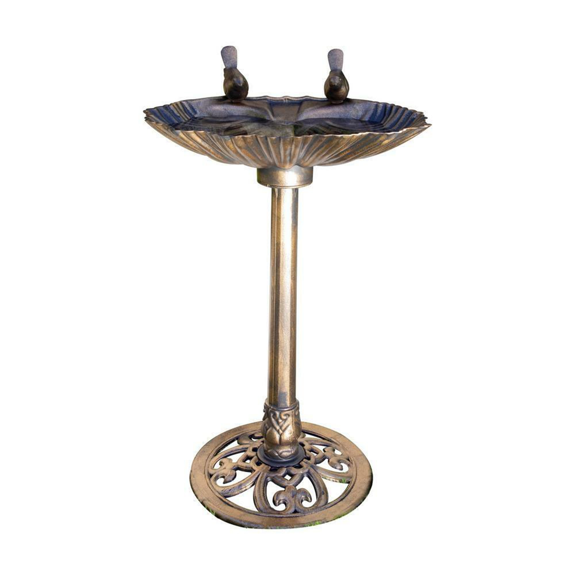 Alpine 13" by 30" Outdoor Bird Bath with 2 Bird Figurines Statue, Bronze (Used) - VMInnovations