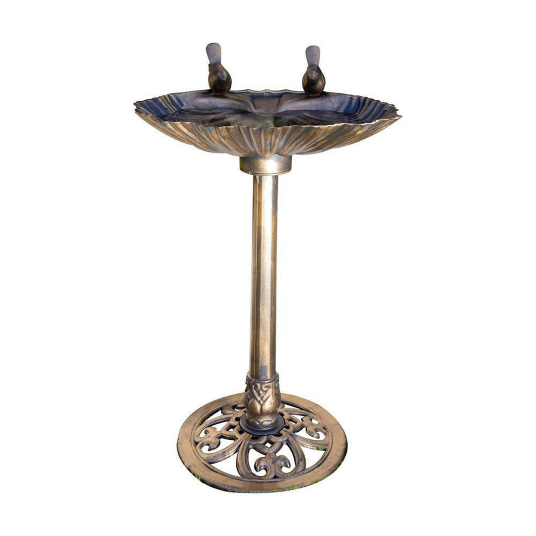 Alpine 13"x30" Bird Bath w/2 Bird Figurines Yard Statue, Bronze (For Parts) - VMInnovations