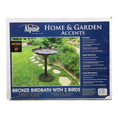 Alpine 13" by 30" Outdoor Bird Bath with 2 Bird Figurines Yard Statue, Bronze