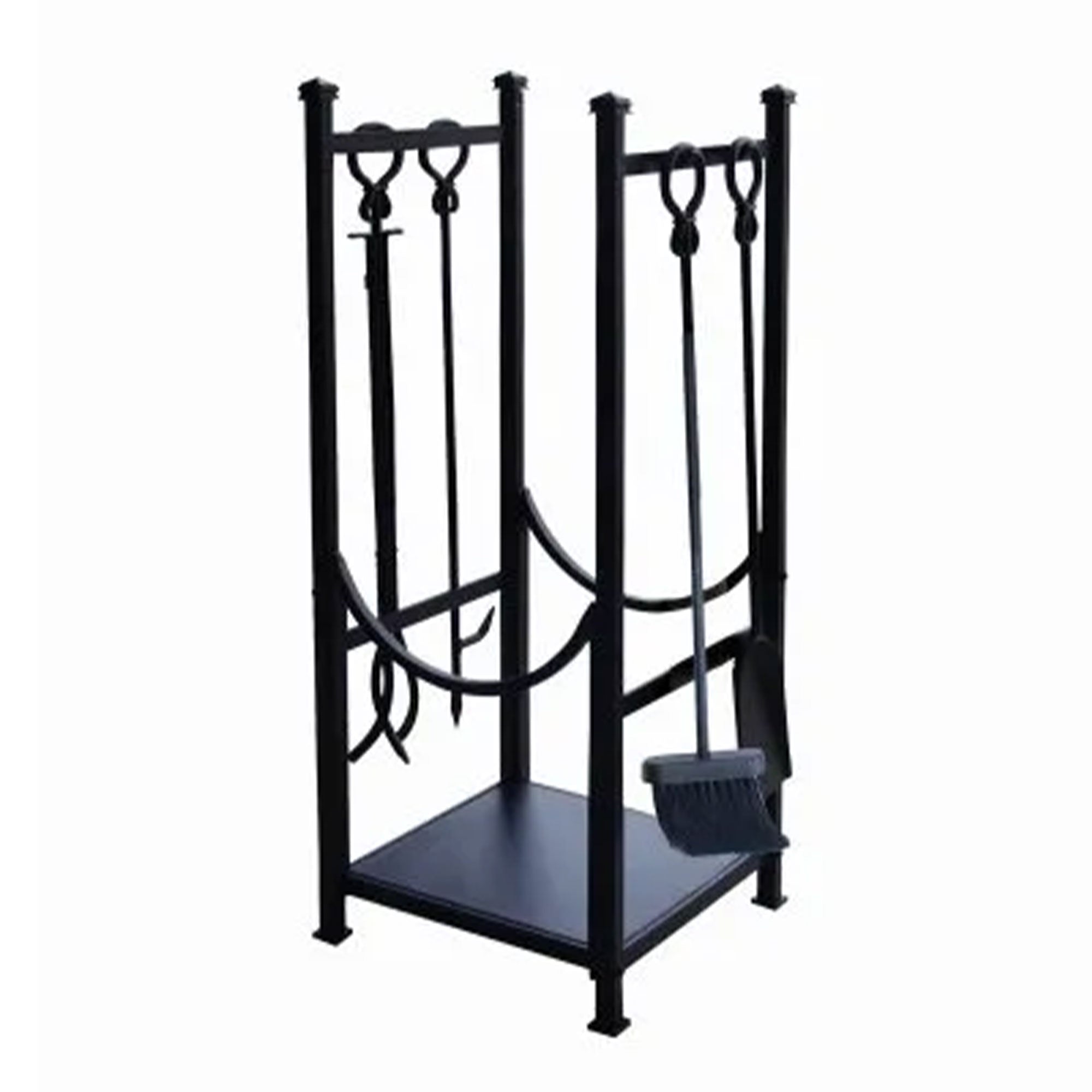Panacea Firewood Rack with Fireplace Brush, Tong, Shovel, Poker, & Shelf, Black - VMInnovations