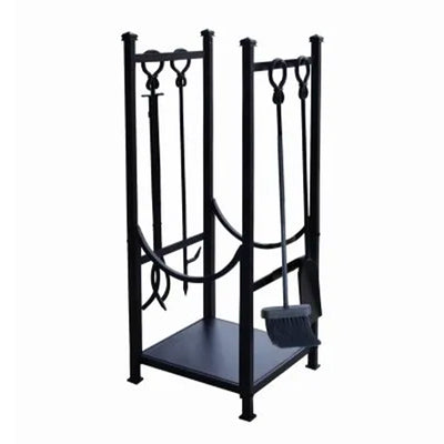 Panacea Firewood Rack with Fireplace Brush, Tong, Shovel, Poker, & Shelf, Black - VMInnovations