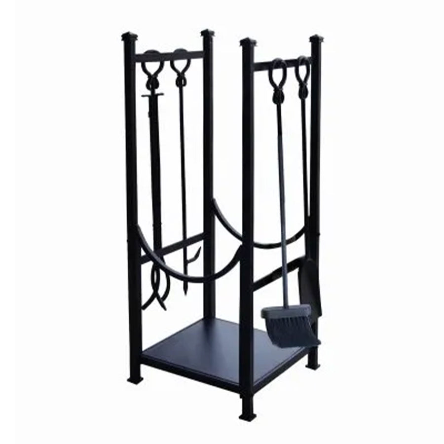 Panacea Firewood Rack with Brush, Tong, Shovel, Poker, & Shelf, Black (Used) - VMInnovations
