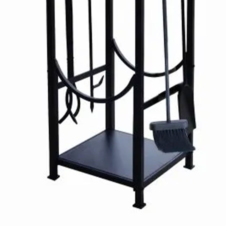 Panacea Firewood Rack with Brush, Tong, Shovel, Poker, & Shelf, Black (Used) - VMInnovations