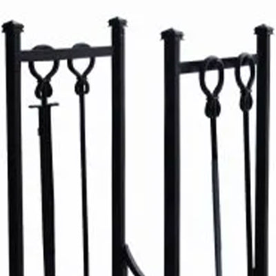 Panacea Firewood Rack with Fireplace Brush, Tong, Shovel, Poker, & Shelf, Black - VMInnovations