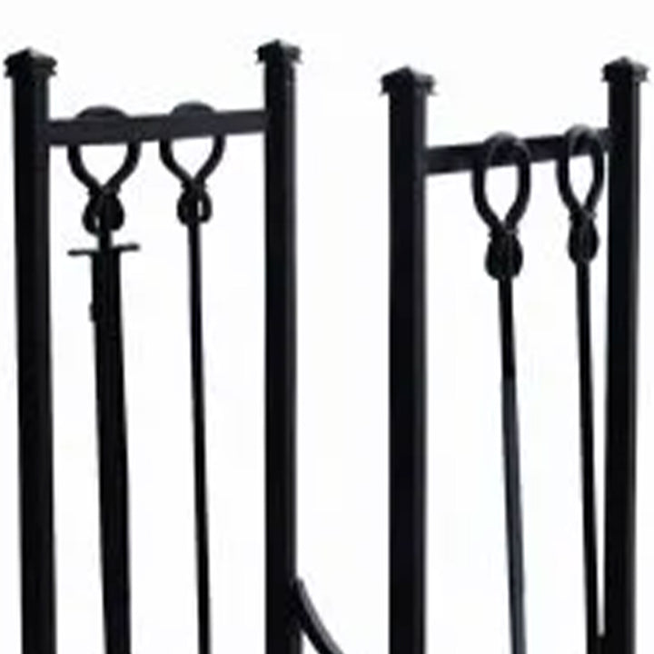 Panacea Firewood Rack with Fireplace Brush, Tong, Shovel, Poker, & Shelf, Black