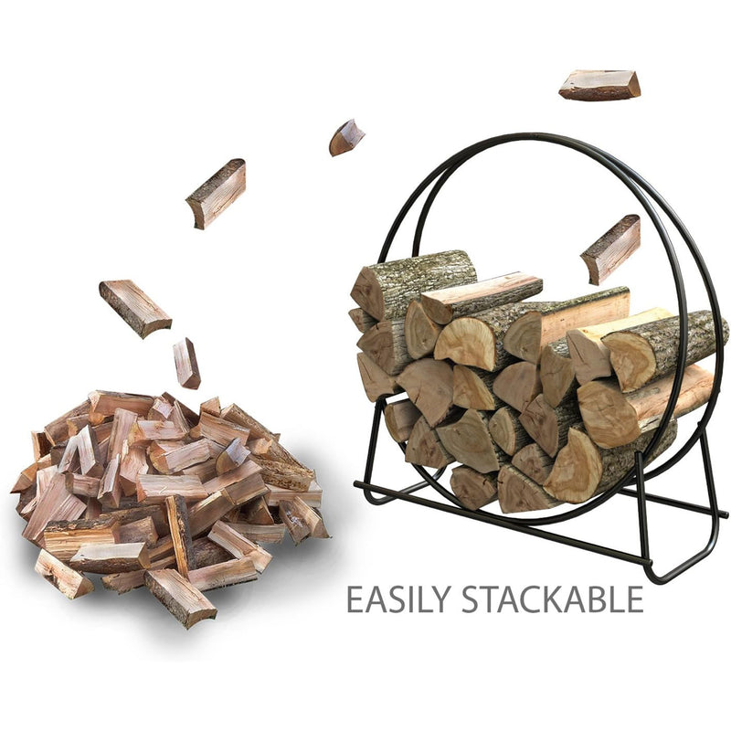 Panacea Open Hearth 20 Inch Tubular Steel Log Hoop for Storing Firewood, Black