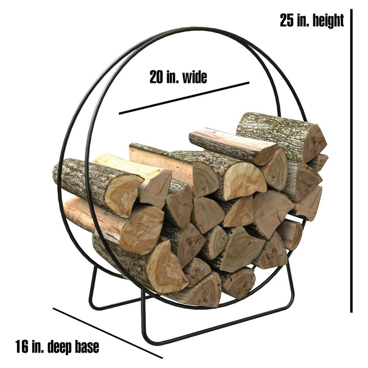 Panacea Open Hearth 20 Inch Tubular Steel Log Hoop for Storing Firewood, Black