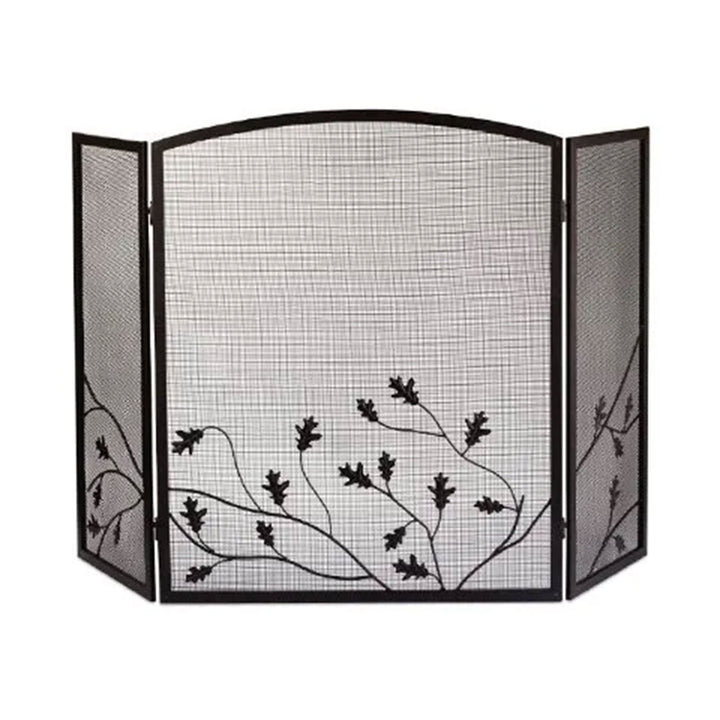 Panacea 32 x 50 Inch 3 Panel Steel Fireplace Screen, Natural Brown/Oak Leaf