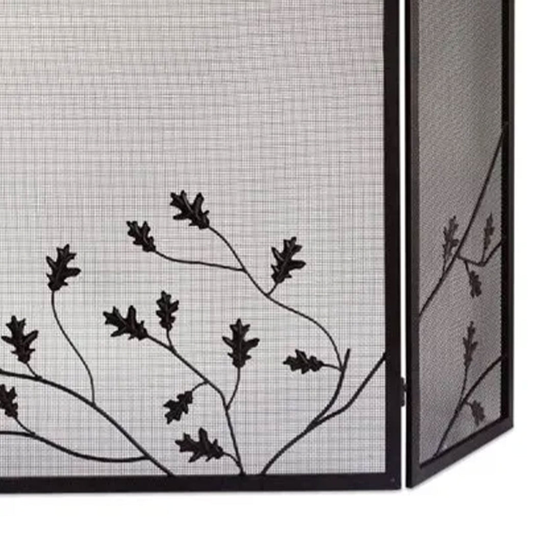 Panacea 32 x 50 Inch 3 Panel Steel Fireplace Screen, Natural Brown/Oak Leaf