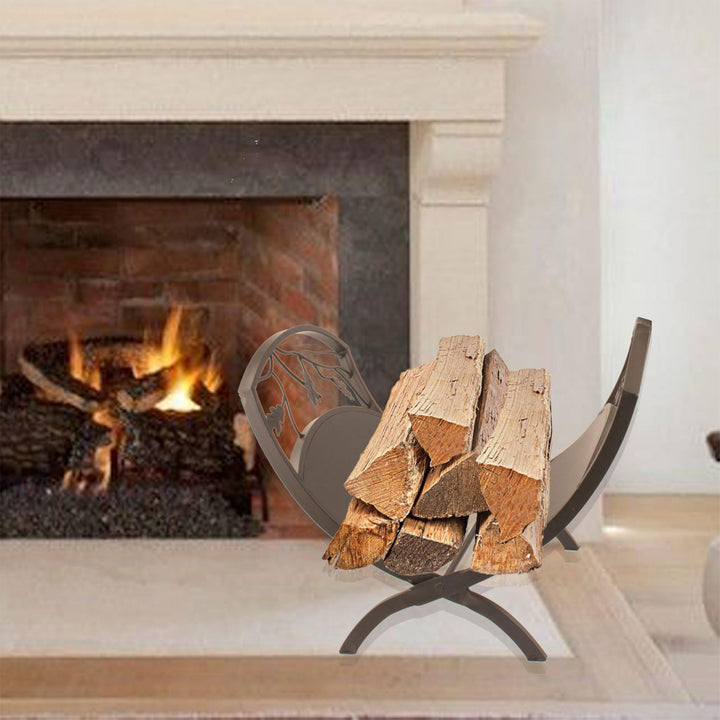 Panacea Foldable Powder-coated Steel Oak Leaf Log Bin with Pan, Brown (Open Box) - VMInnovations