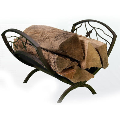 Panacea Foldable Powder-coated Steel Oak Leaf Log Bin with Pan, Brown (Open Box) - VMInnovations