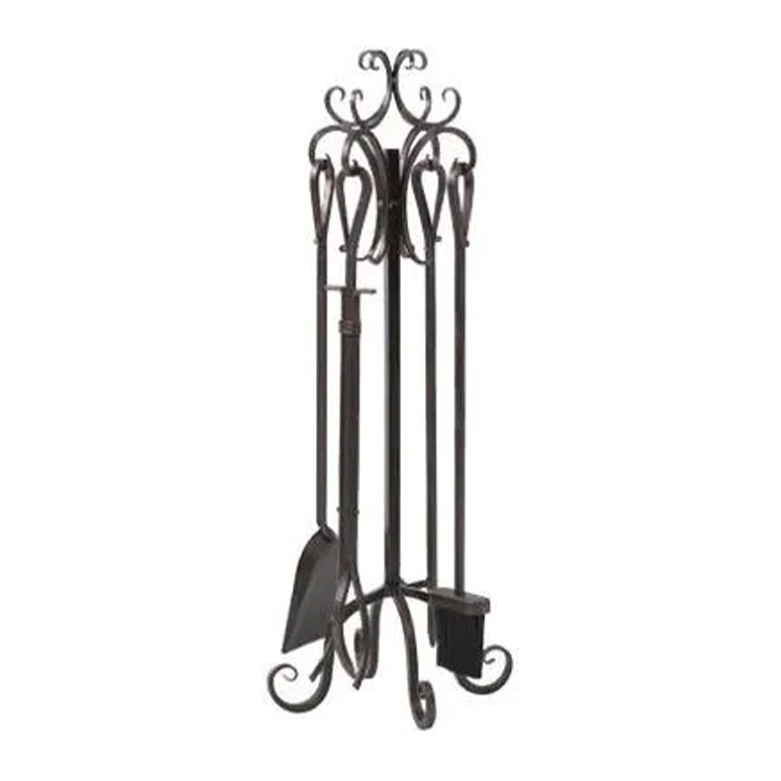 Panacea 5 Piece Scroll Top Fireplace Powder Coated Steel Accessory Tool Set - VMInnovations