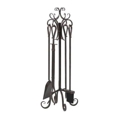 Panacea 5pc Scroll Top Fireplace Powder Coated Steel Accessory Tool Set (Used) - VMInnovations
