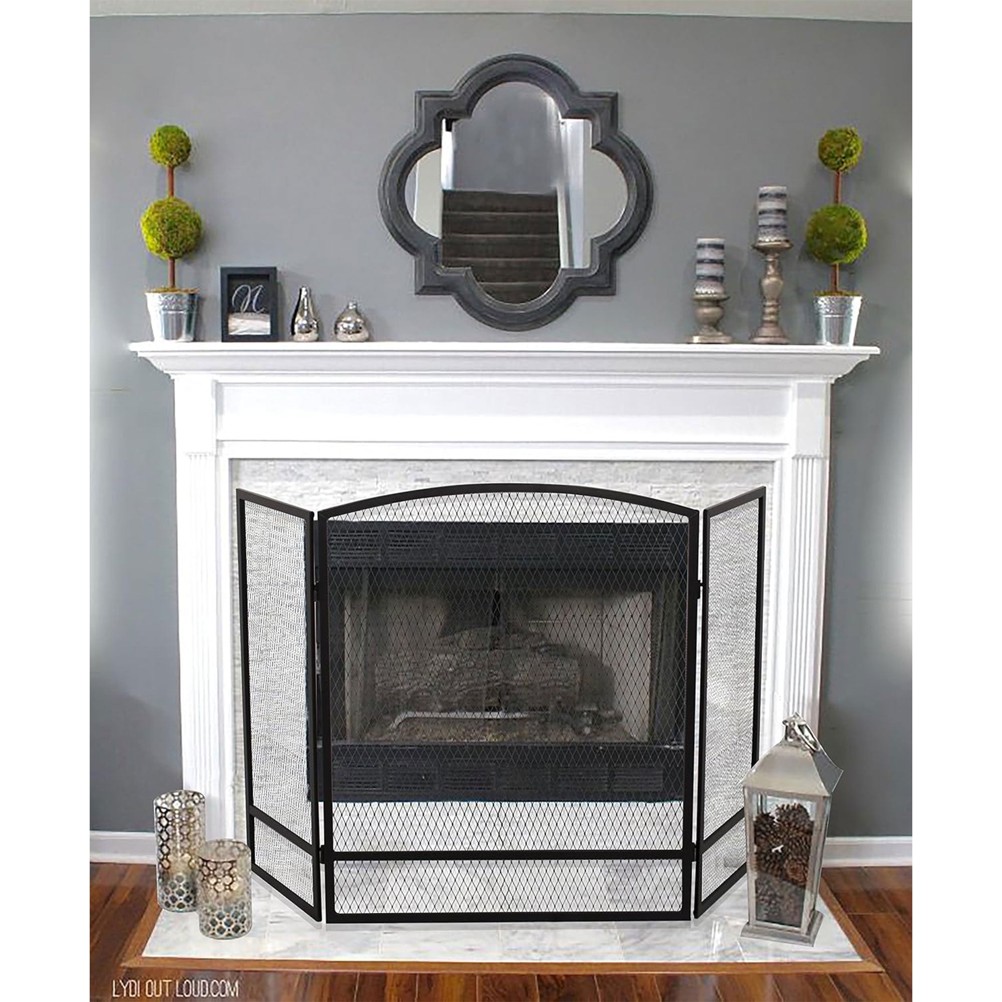 Panacea 30 by 48 Inch 3 Panel Matte Fireplace Screen with Arched Design, Black - VMInnovations