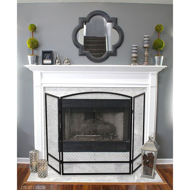 Panacea 30x48 Inch 3 Panel Fireplace Screen w/Arched Design, Black (Open Box)